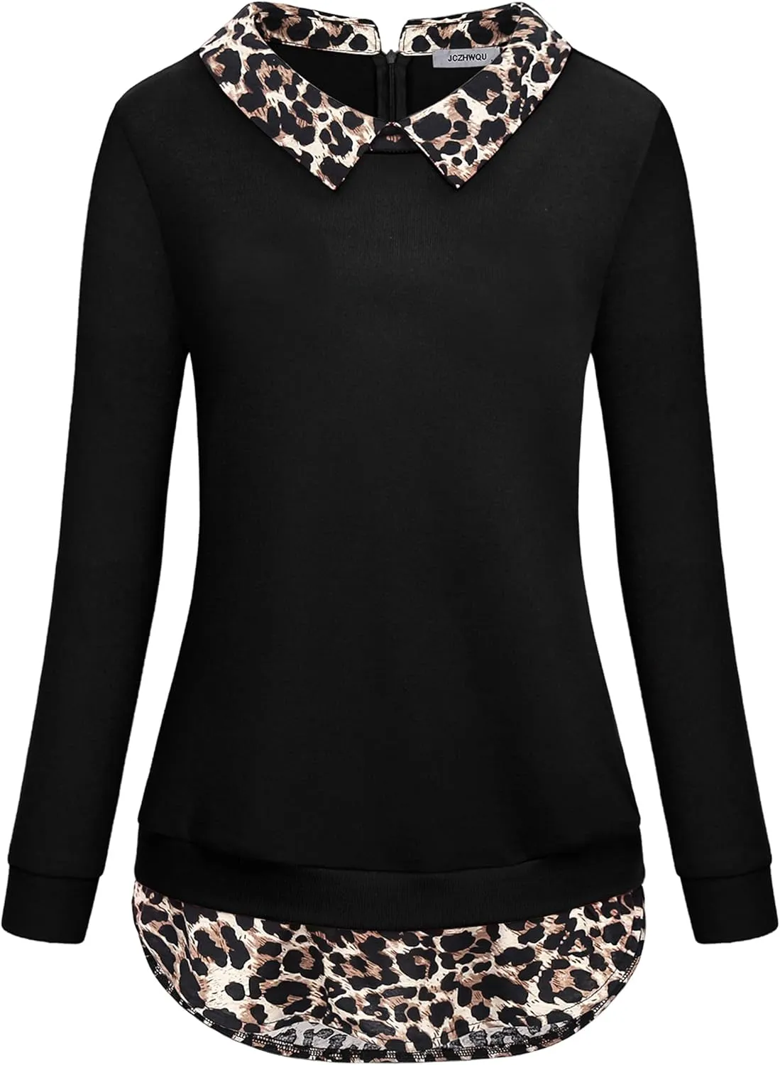 Women's Classy Lapel Collar Long Sleeve Curved Hem Tunic Sweatshirt