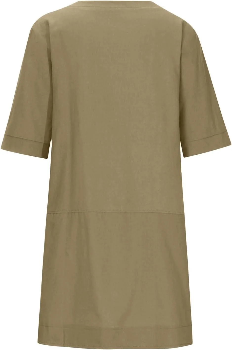 Women's Cotton Linen Dress 3/4 Short Sleeve Loose Casual Plus Size Tunic Dress with Pockets Solid Color Plain Dress