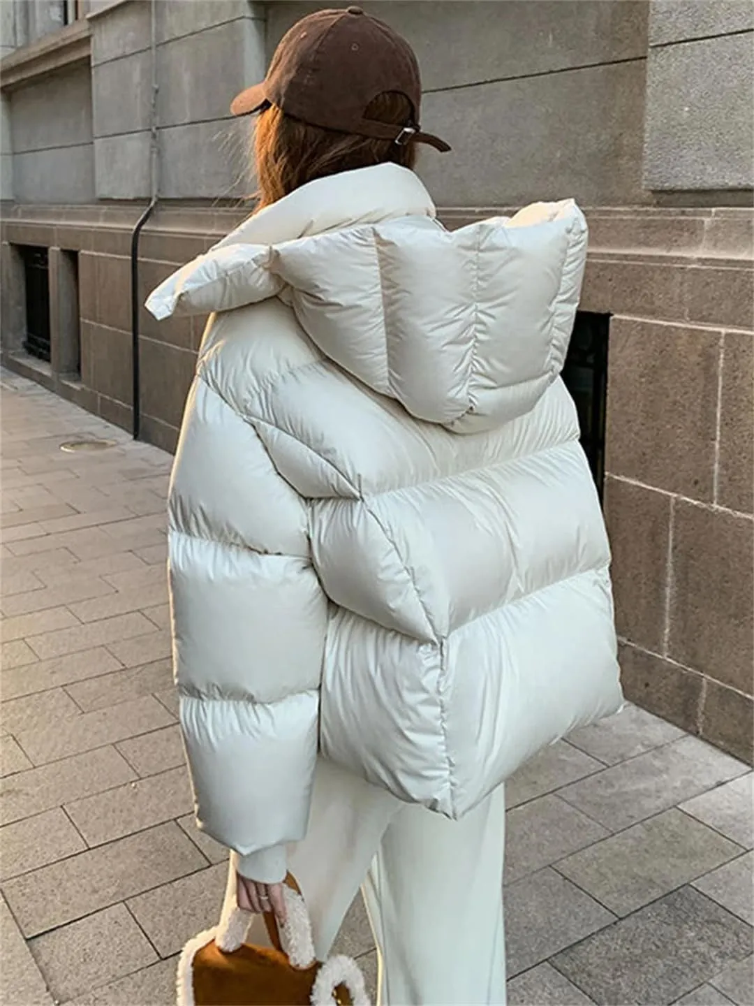 Women's Down Cotton Padded Jacket Hooded Short Winter Clothes Puffer Jacket Coat Outwear