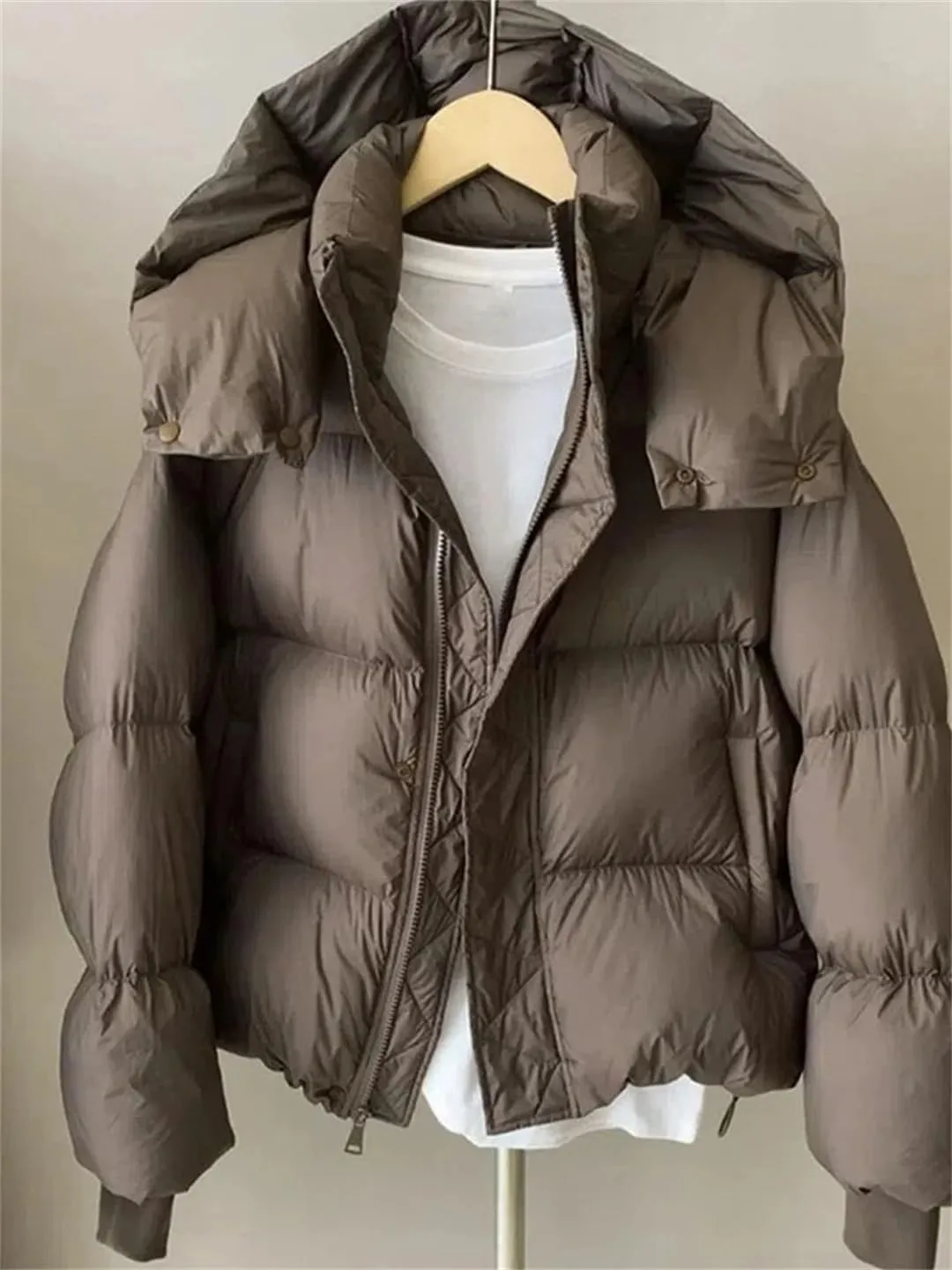 Women's Down Cotton Padded Jacket Hooded Short Winter Clothes Puffer Jacket Coat Outwear