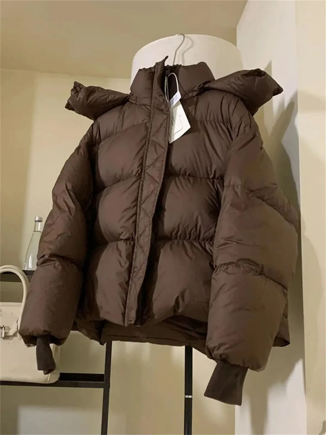 Women's Down Cotton Padded Jacket Hooded Short Winter Clothes Puffer Jacket Coat Outwear