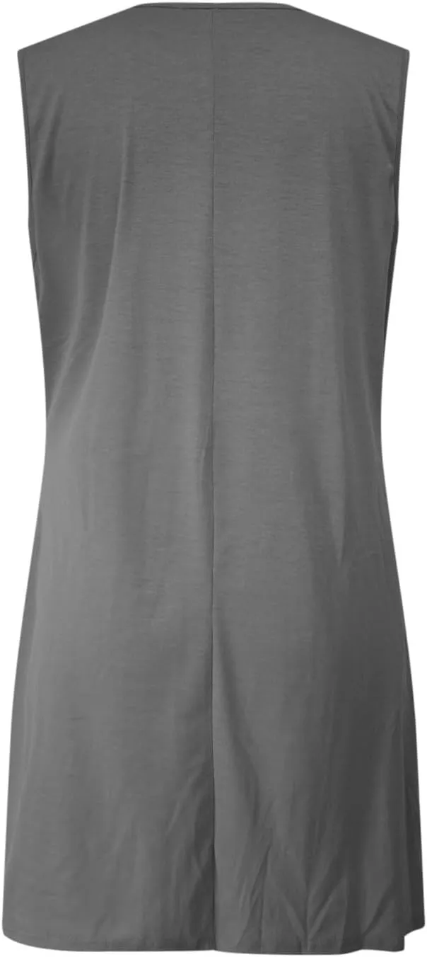 Womens Dresses Casual Summer Front Key Hole Sleeveless Tank Sundress Ruched Crewneck Beach Vacation Mini Dress