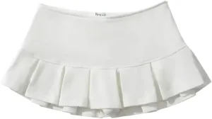 Women's Fabric Low Waist Mini Skirt Wide Pleat Decoration Light Flounce A Line Skort Hot Sweet