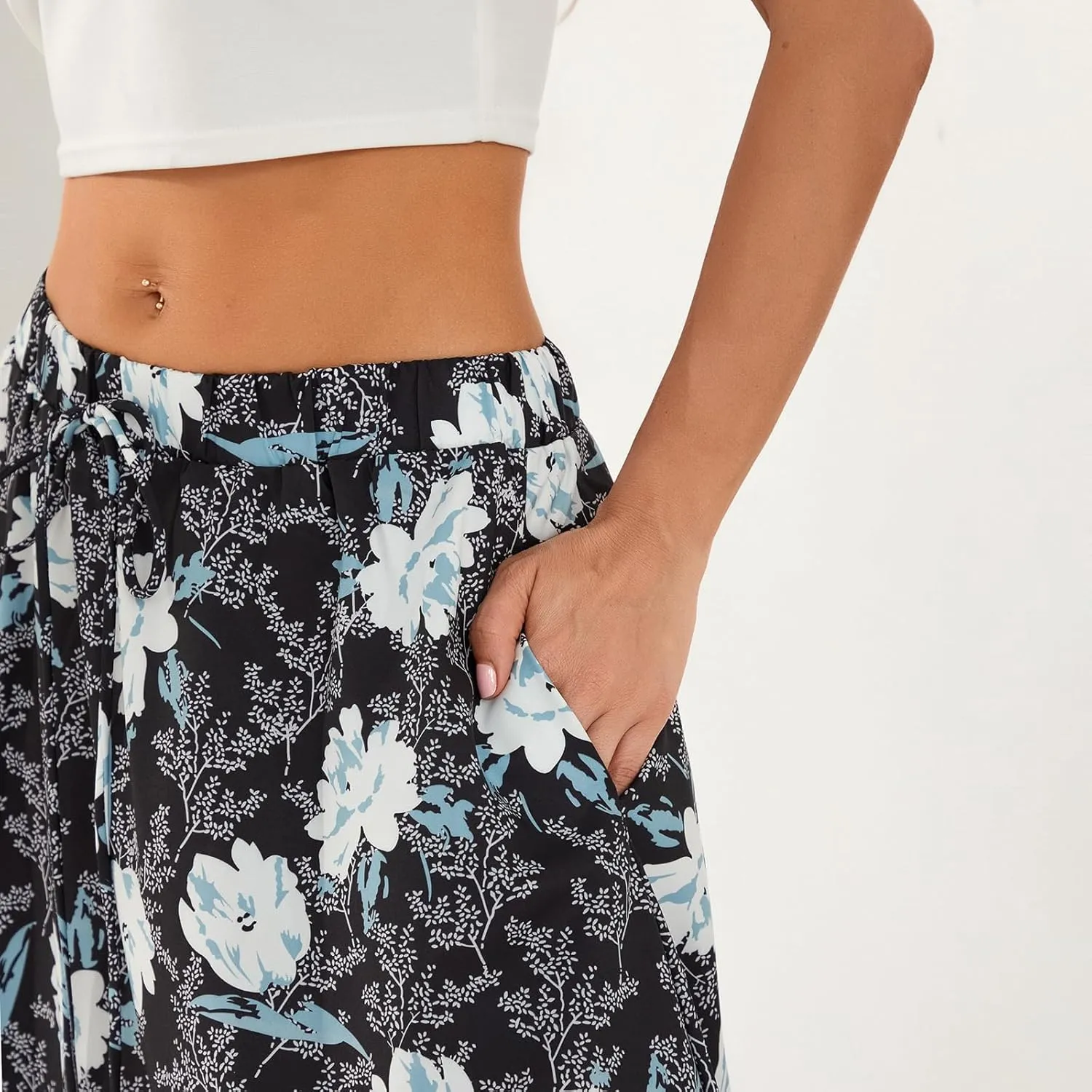 Womens Flowy Maxi Skirt Vintage Floral Print High Waist Elastic A Line Boho Beach Holiday Long Skirts