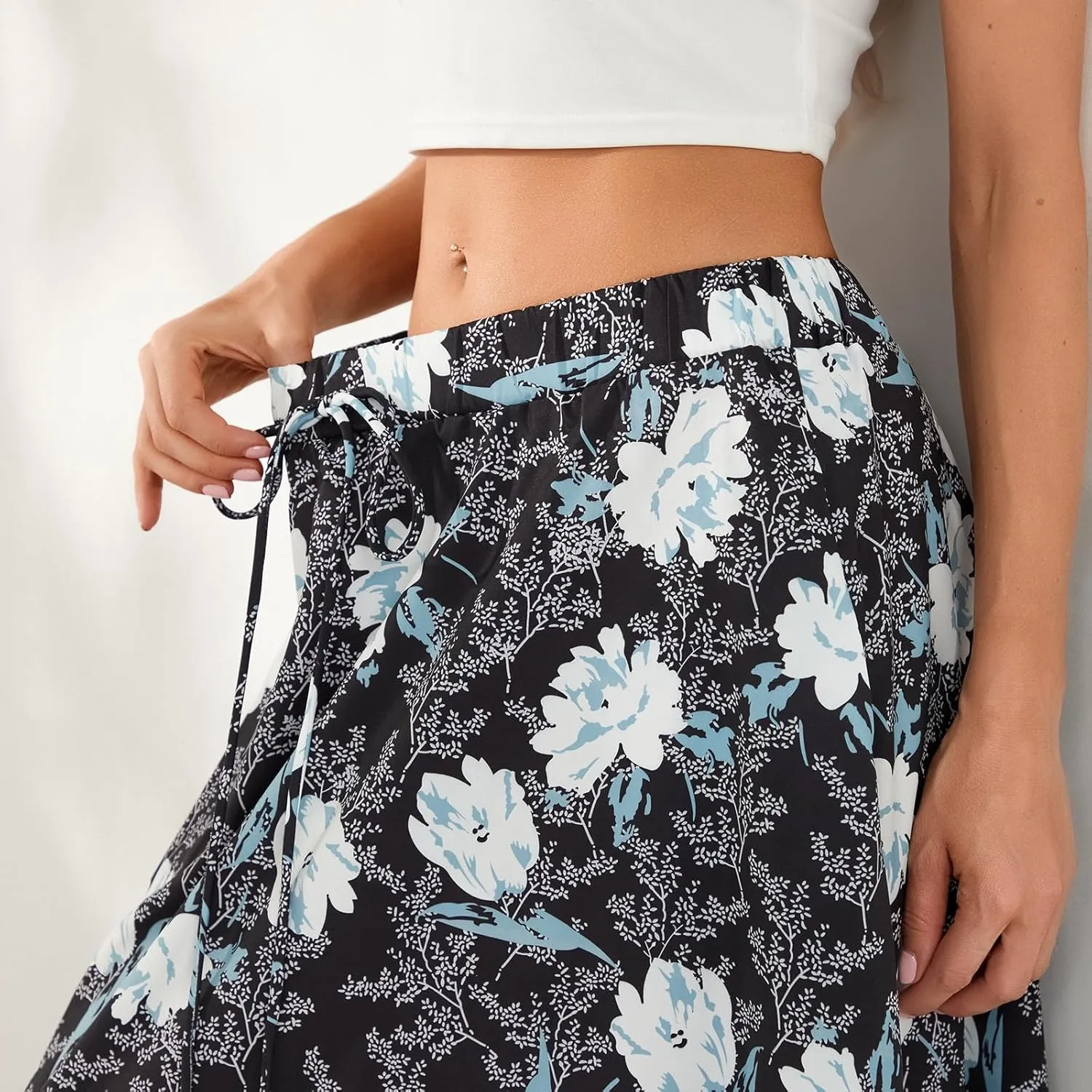 Womens Flowy Maxi Skirt Vintage Floral Print High Waist Elastic A Line Boho Beach Holiday Long Skirts