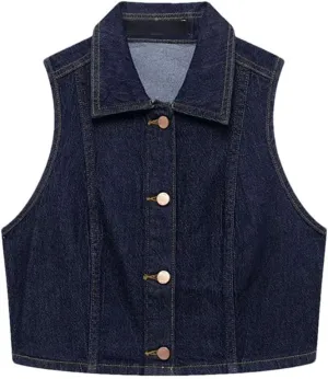 Women's High Street Short Single Breasted Denim Vest   Slimming High Waisted Denim Wide Leg Pants Set