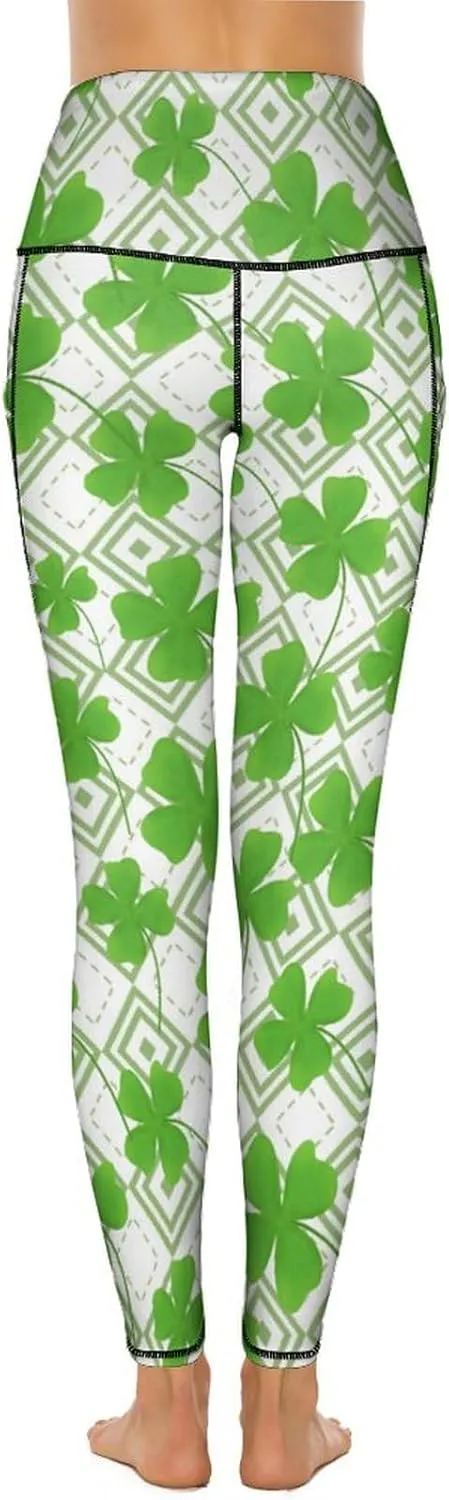 Women's Leggings Yoga Pant High Waisted Sports Trouser Clover Green Athletic Workout Leggings for St Patricks Day Gift