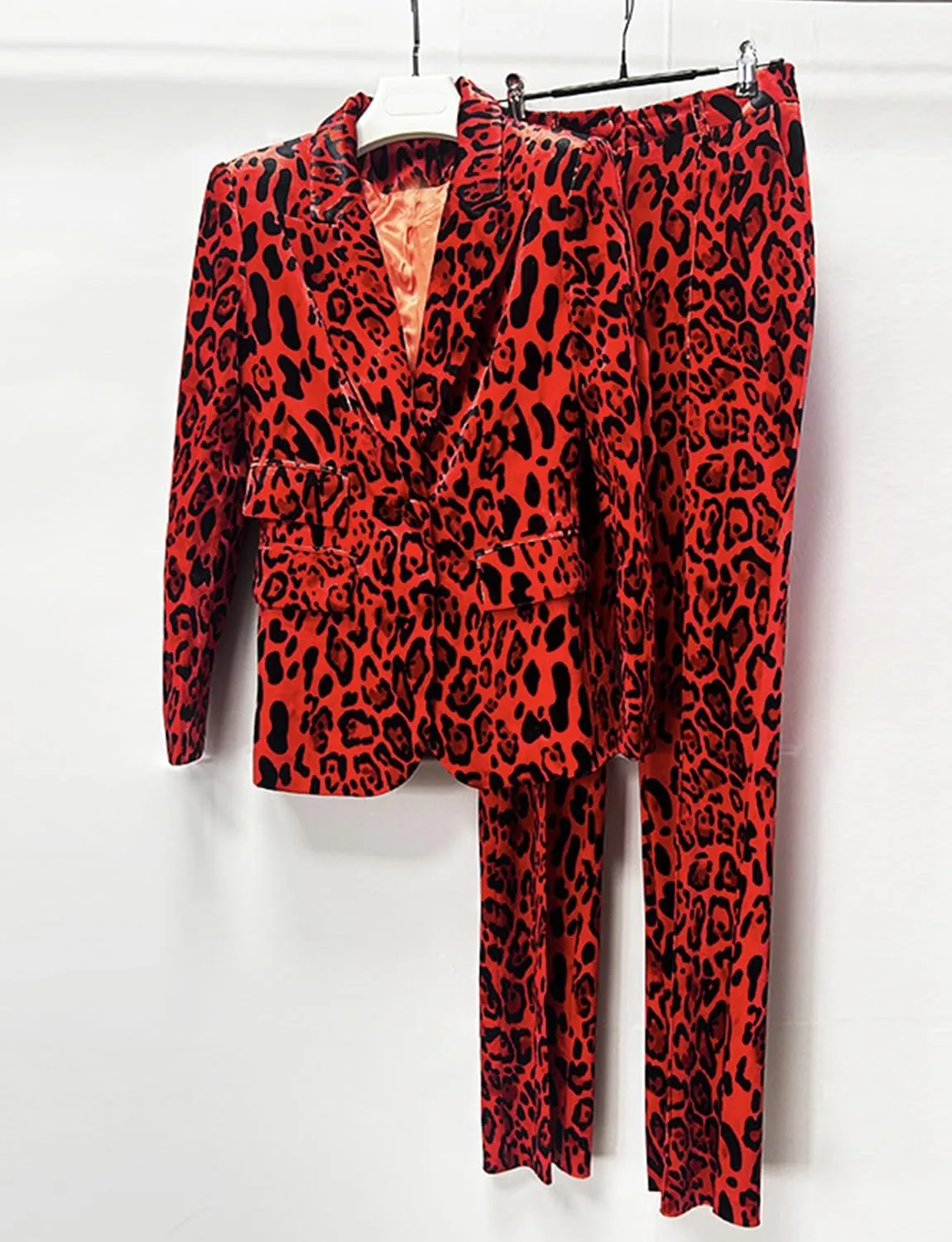 Women's Leopard Velvet Suit One Button Jacket Pants Peak Lapel Groom Homecoming Outfit