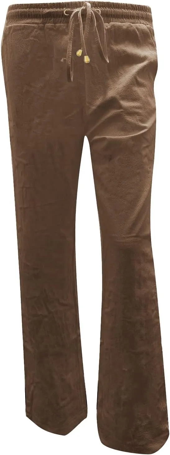 Womens Linen Pants Casual Straight Fit Elastic Waisted Drawsting Trousers Summer Loose Comfy Pants with Pockets