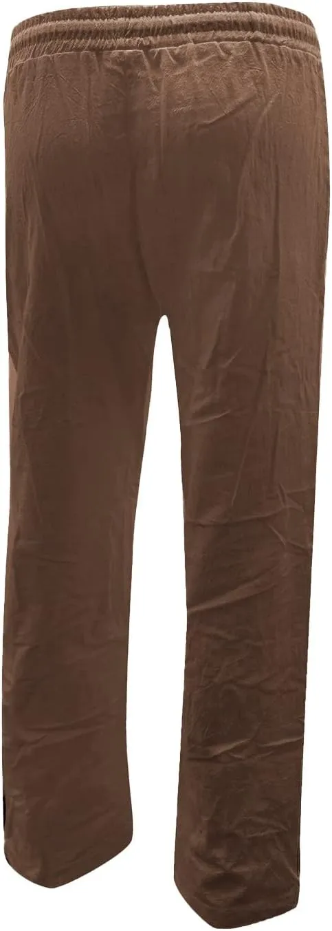 Womens Linen Pants Casual Straight Fit Elastic Waisted Drawsting Trousers Summer Loose Comfy Pants with Pockets