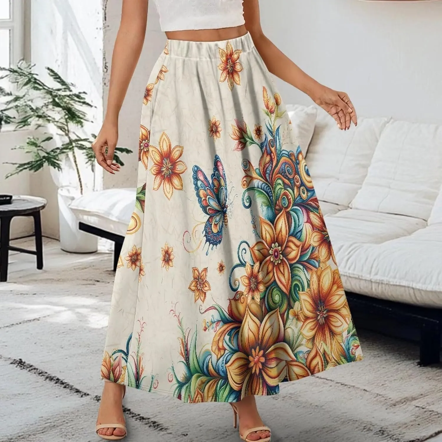 Women's Maxi Skirt Summer Pleated High Waisted Casual Long Skirts with Pockets S M L XL 2XL