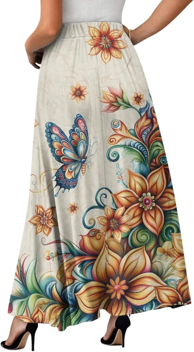 Women's Maxi Skirt Summer Pleated High Waisted Casual Long Skirts with Pockets S M L XL 2XL