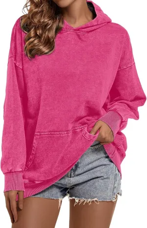 Women's Oversized Vintage Hooded Sweatshirts Acid Wash Loose Fit Baggy Trendy Casual Pullover Hoodies 2024