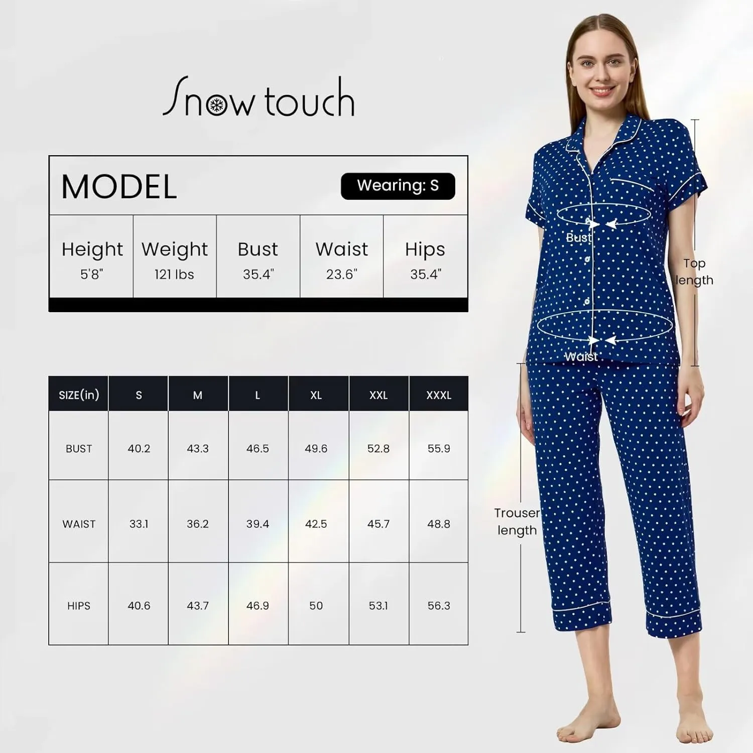 Women's Pajamas Sets 2 Piece Womens Short Sleeve Capri Pants Pajama Sets Tencel Rayon Cotton Pj Sets S-3XL