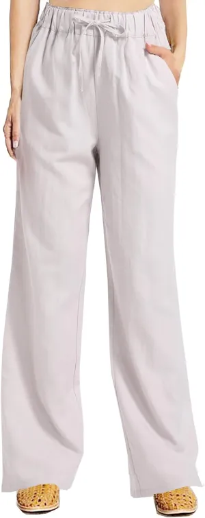Women's Pants Casual Summer Trousers Drawstring Waist Sweatpants Lightweight Cotton Linen Wide Leg Pants