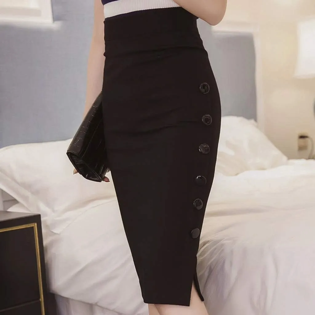 Womens Pencil Skirt High Waisted Button Split Skorts Ladies Office Skirt Multiple Size Solid Elegant Skirt Pants