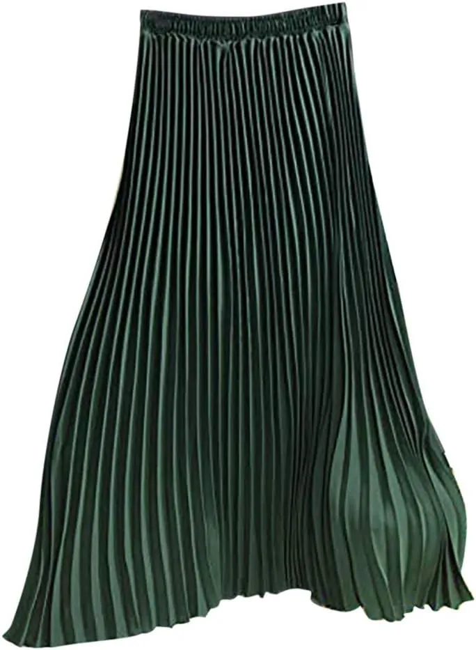 Women's Pleated Midi Skirt Womens Elastic Waist Solid Elegant Skirt Womens Plaid Skirts for Women Midi Skirts