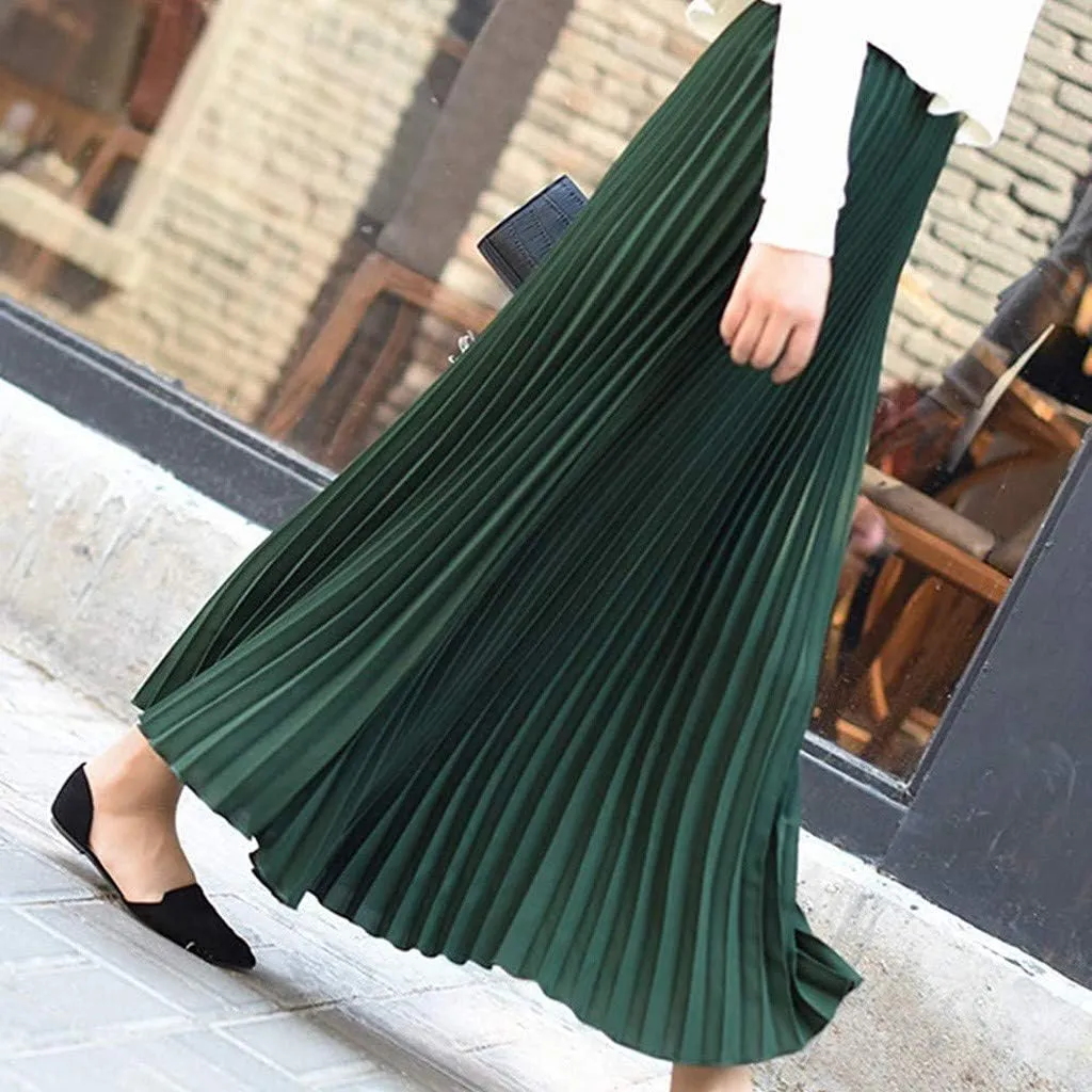 Women's Pleated Midi Skirt Womens Elastic Waist Solid Elegant Skirt Womens Plaid Skirts for Women Midi Skirts