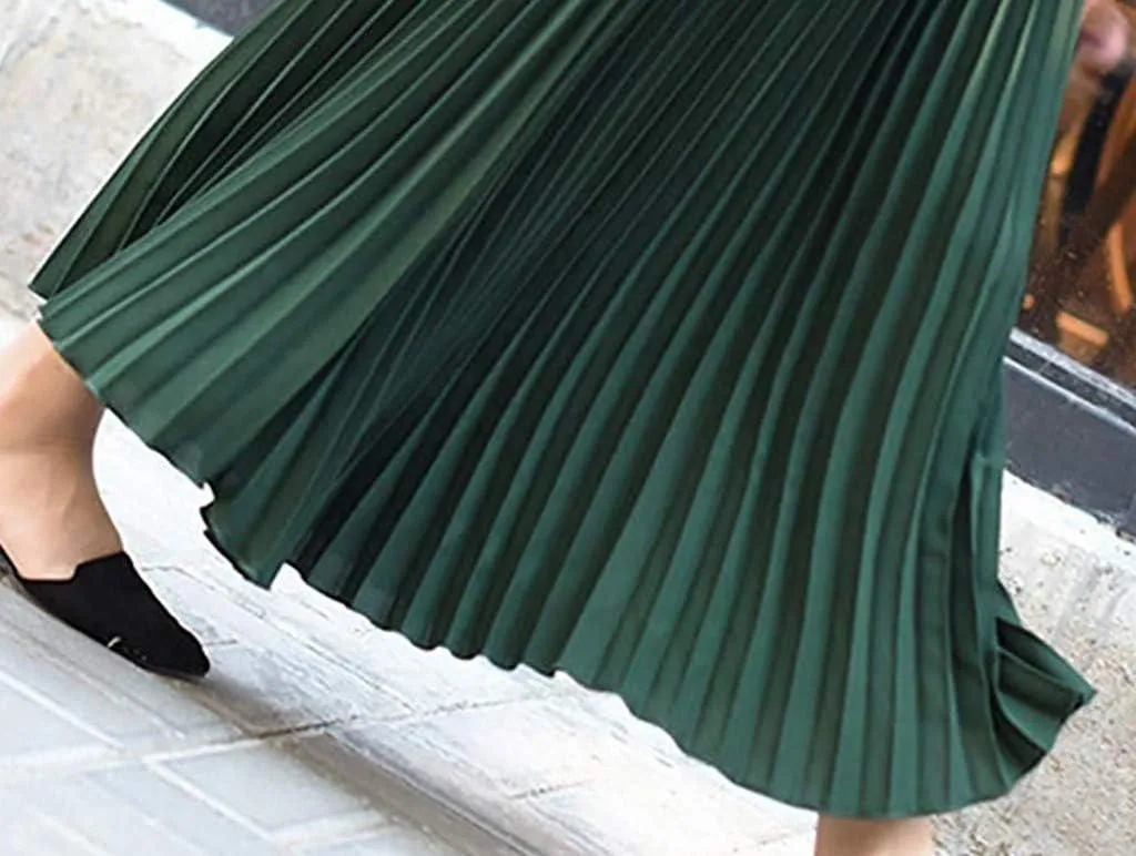 Women's Pleated Midi Skirt Womens Elastic Waist Solid Elegant Skirt Womens Plaid Skirts for Women Midi Skirts