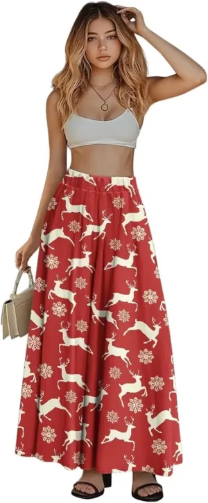 Womens Plus Size Maxi Skirt Casual High Waist Pleated Long Skirts 2024 with Pockets Ankle Length Flowy Swing