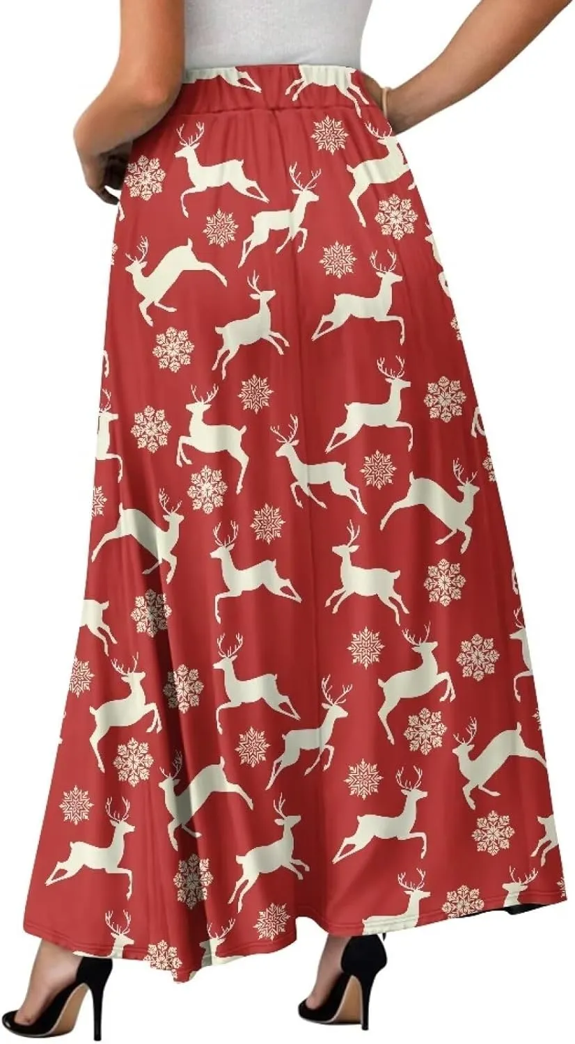Womens Plus Size Maxi Skirt Casual High Waist Pleated Long Skirts 2024 with Pockets Ankle Length Flowy Swing