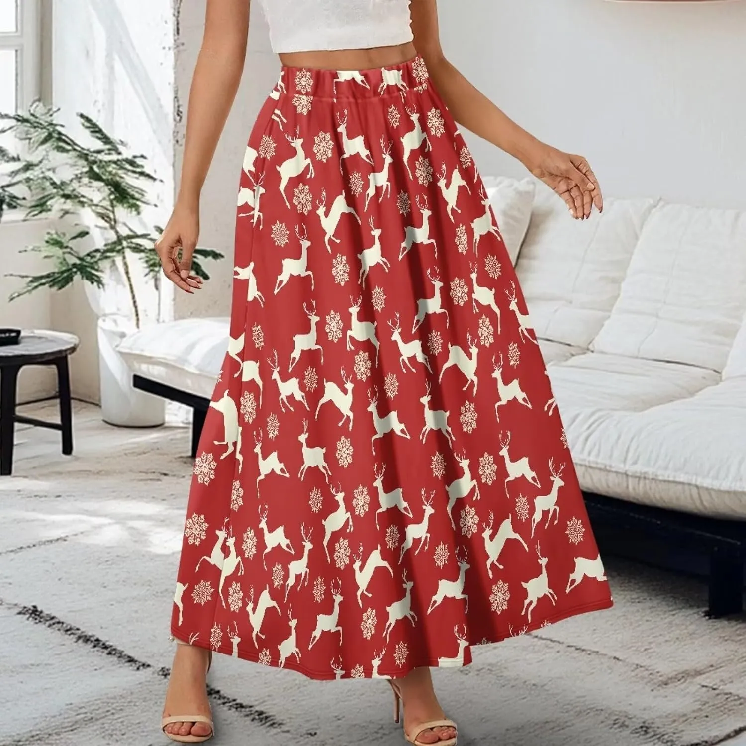 Womens Plus Size Maxi Skirt Casual High Waist Pleated Long Skirts 2024 with Pockets Ankle Length Flowy Swing