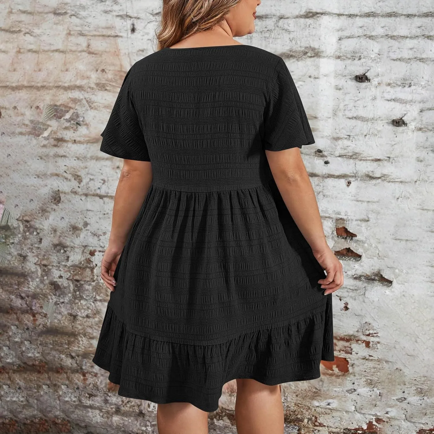 Womens Plus Size Mini Dress Pleated Patchwork Dresses Short Sleeve Crewneck Sundress Beach Wedding Guest Clothes 2025