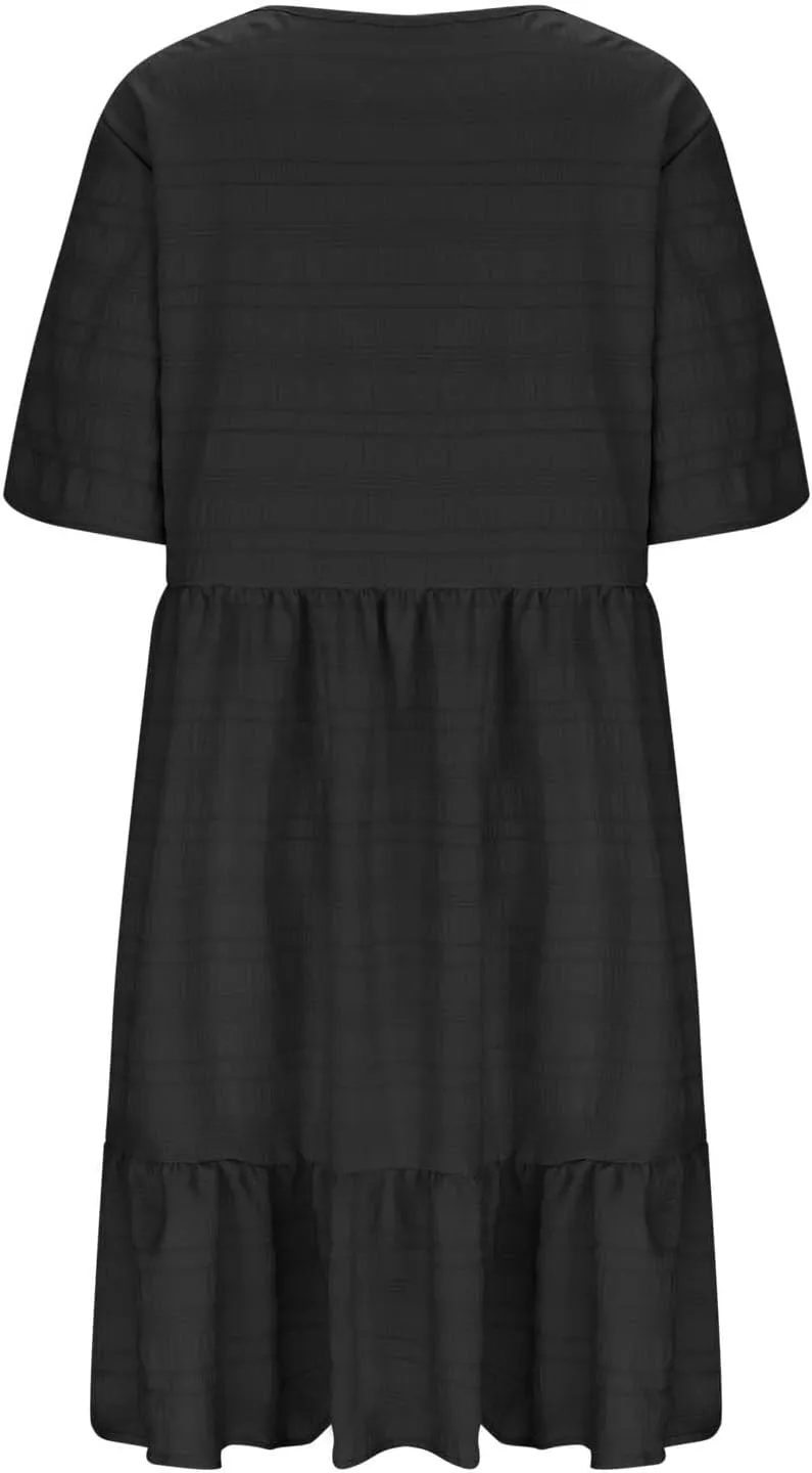 Womens Plus Size Mini Dress Pleated Patchwork Dresses Short Sleeve Crewneck Sundress Beach Wedding Guest Clothes 2025
