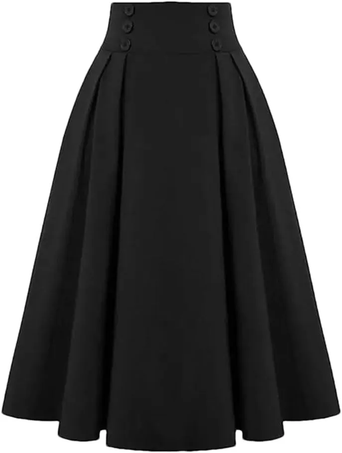 Women's Skirts High Waist A-Line Solid Color Office Casual Midi Skirt