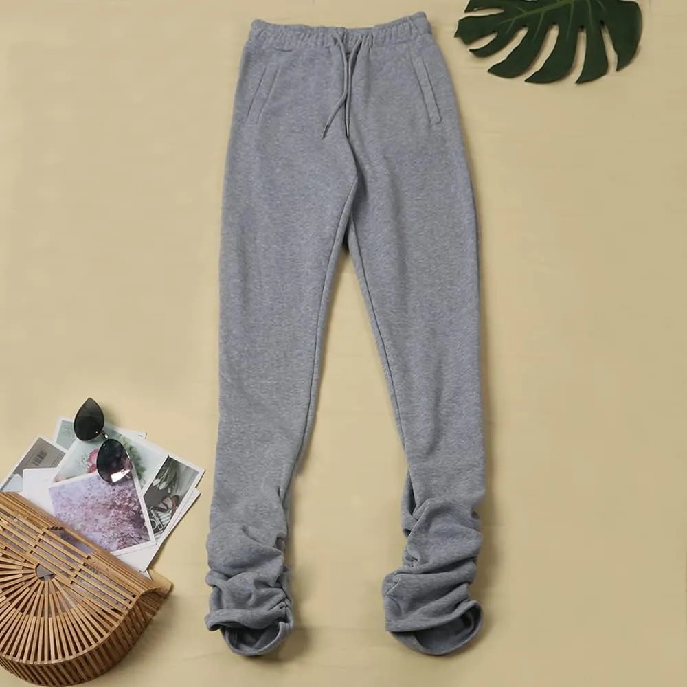 Womens Stacked Fleece Sweatpants Sherpa Lined Thicked Warm Athletic Active Jogger Ruched Lounge Pants