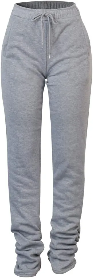 Womens Stacked Fleece Sweatpants Sherpa Lined Thicked Warm Athletic Active Jogger Ruched Lounge Pants