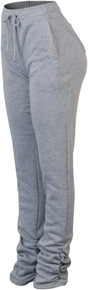 Womens Stacked Fleece Sweatpants Sherpa Lined Thicked Warm Athletic Active Jogger Ruched Lounge Pants