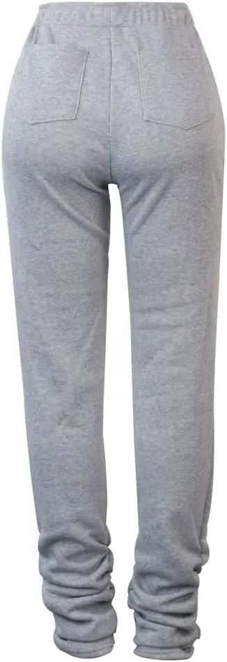 Womens Stacked Fleece Sweatpants Sherpa Lined Thicked Warm Athletic Active Jogger Ruched Lounge Pants