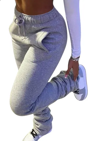 Womens Stacked Fleece Sweatpants Sherpa Lined Thicked Warm Athletic Active Jogger Ruched Lounge Pants