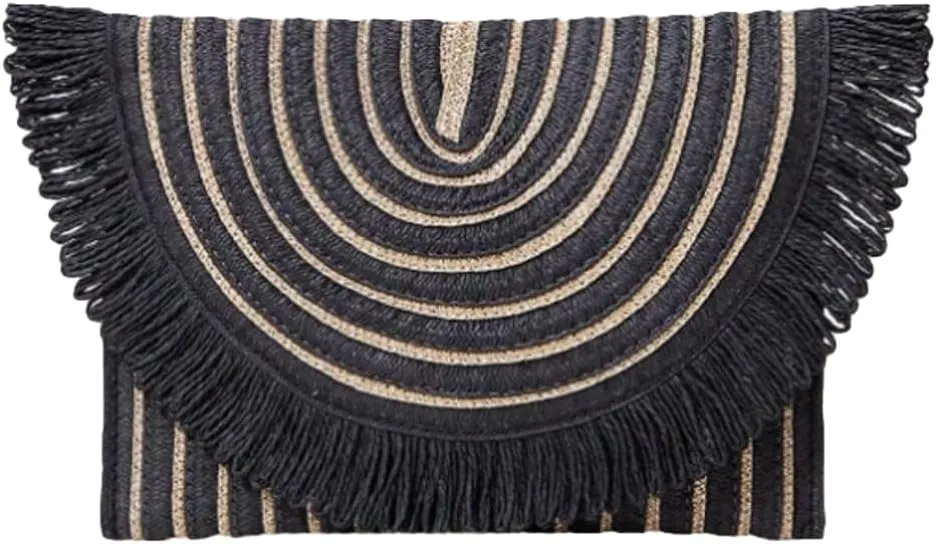 Womens Straw Clutch Handbags 2025 Fashion Fringe Envelope Bag Chain Woven Shoulder Crossbody Bag for Summer Vacation