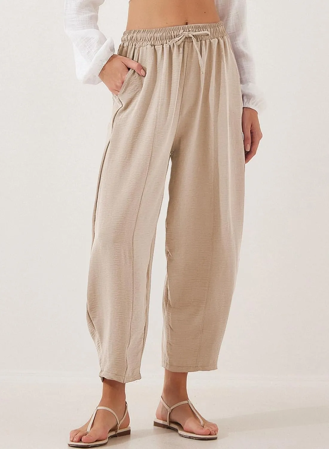 Women's Summer High Waisted Baggy Harem Pants Casual Ankle Length Trouser Slacks with Pockets