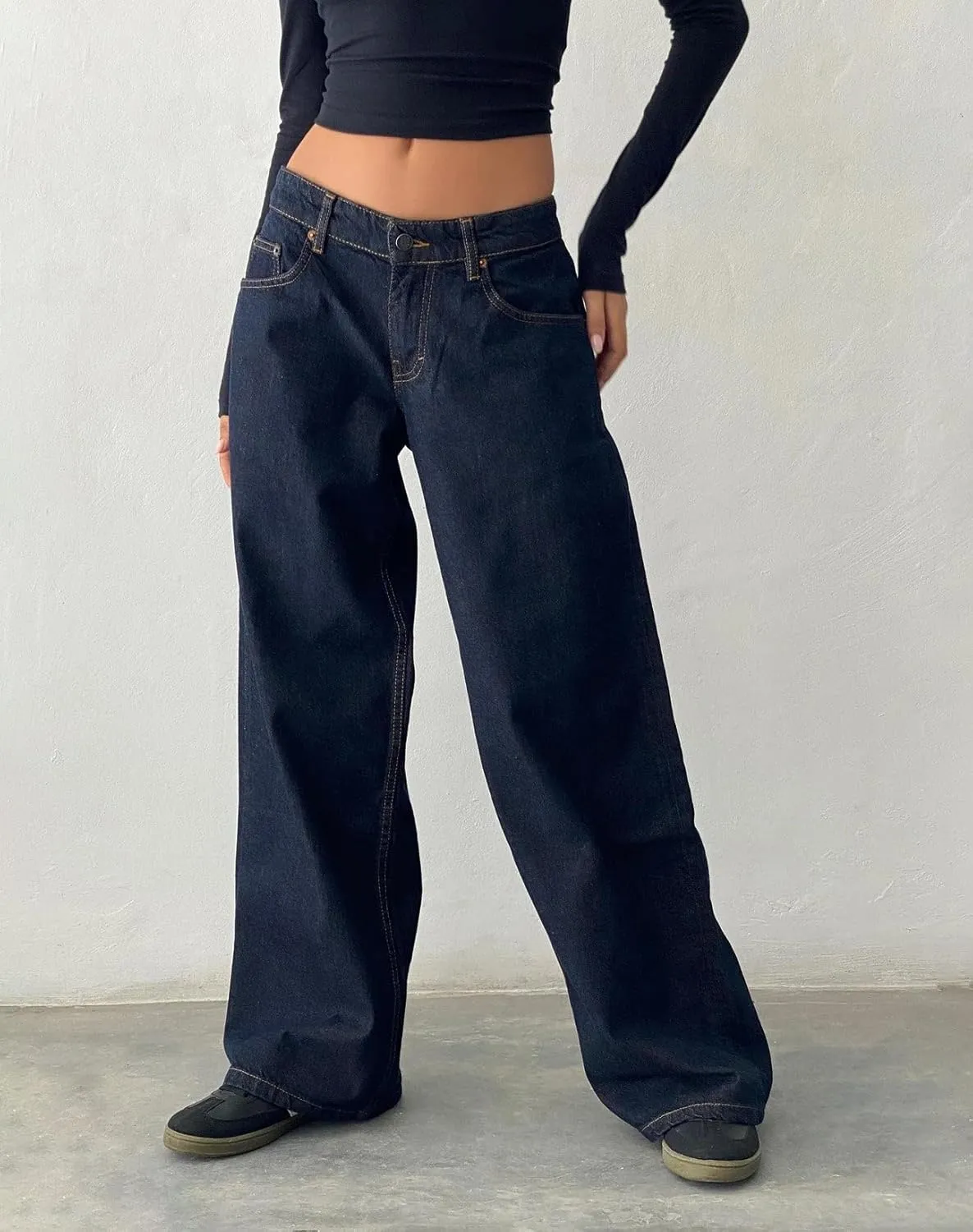 Women's Wide Leg Boyfriend Denim Pants - Low Rise Baggy Casual Loose Jeans - Y2K E-Girl Style