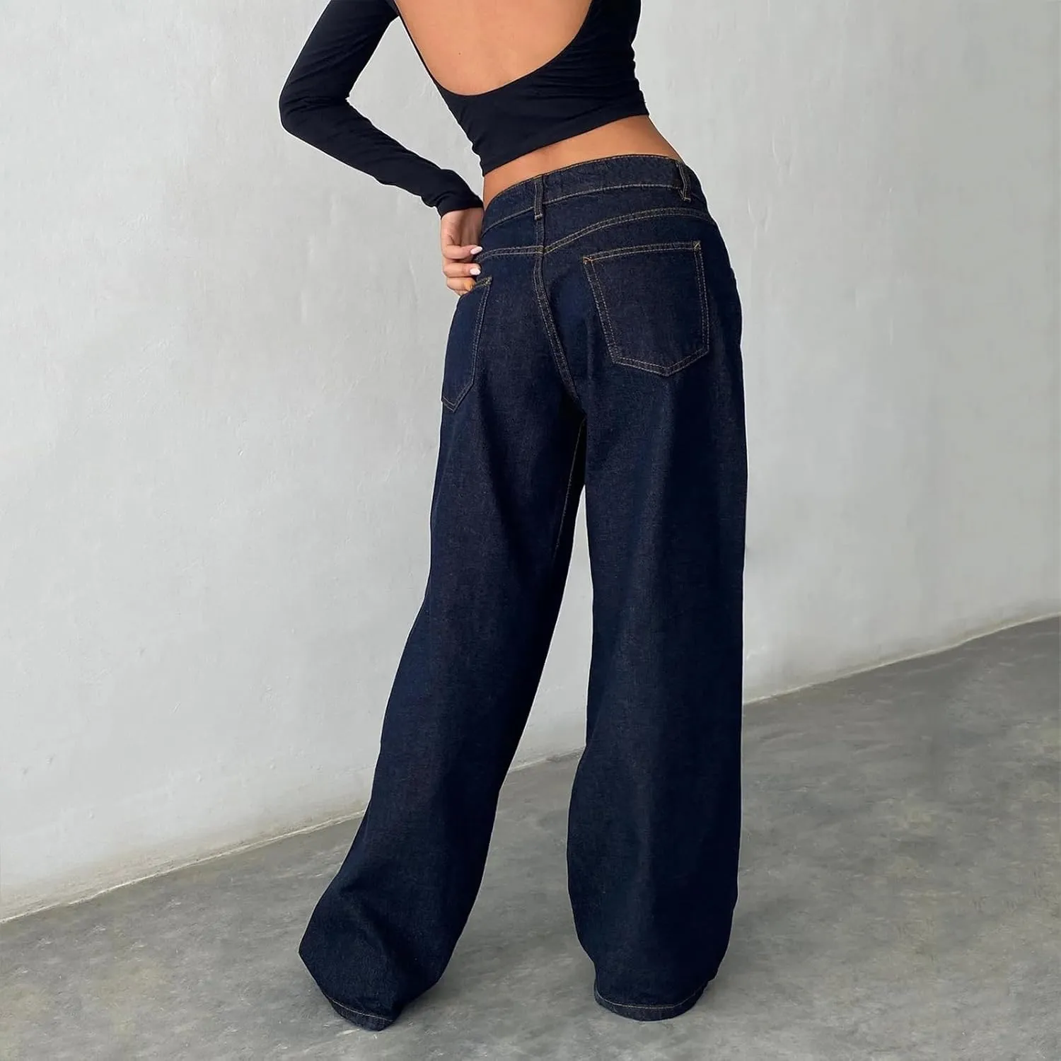 Women's Wide Leg Boyfriend Denim Pants - Low Rise Baggy Casual Loose Jeans - Y2K E-Girl Style