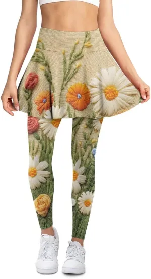Womens Yoga Leggings with Skirts Tennis Skirts with Workout Running Pants XS-3XL