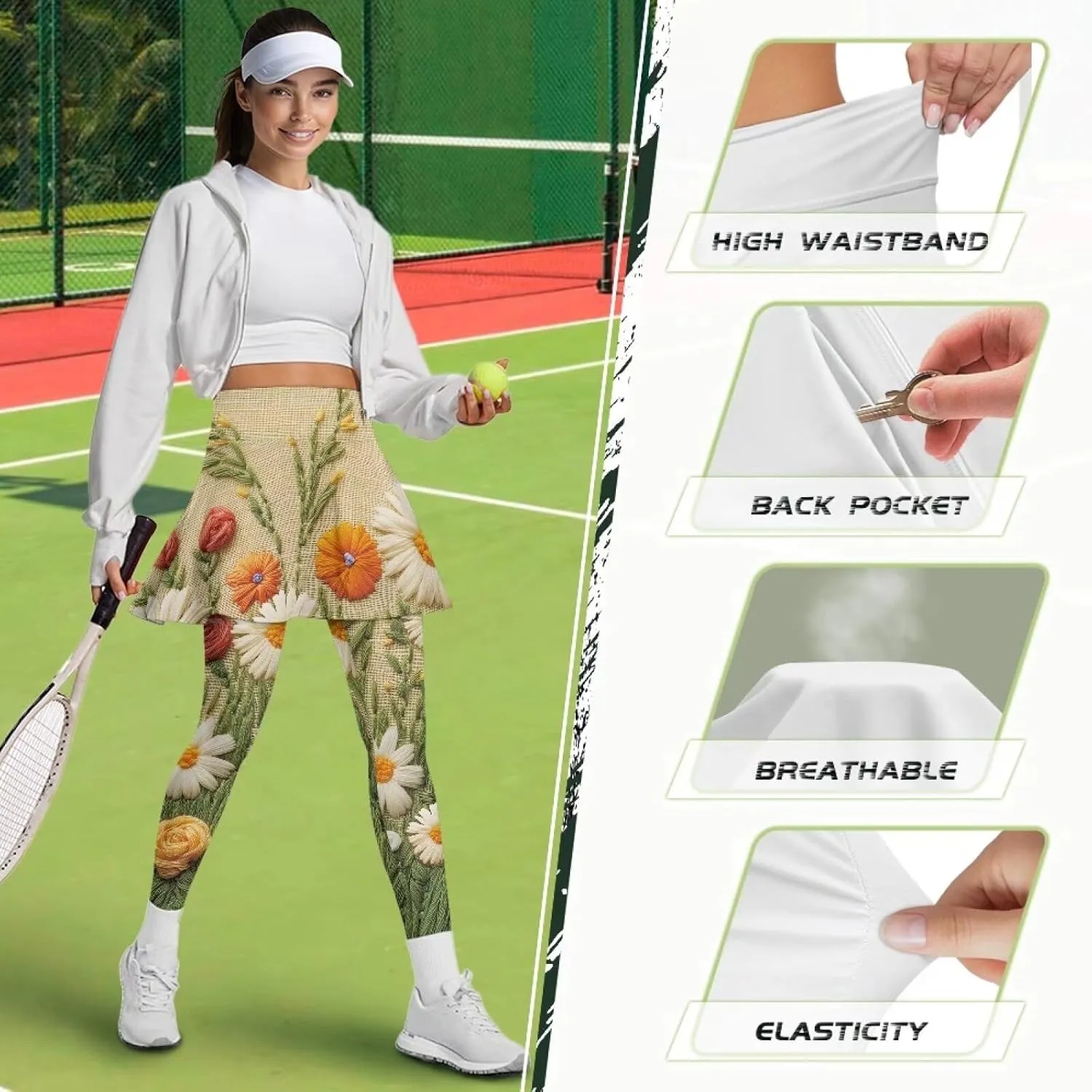 Womens Yoga Leggings with Skirts Tennis Skirts with Workout Running Pants XS-3XL