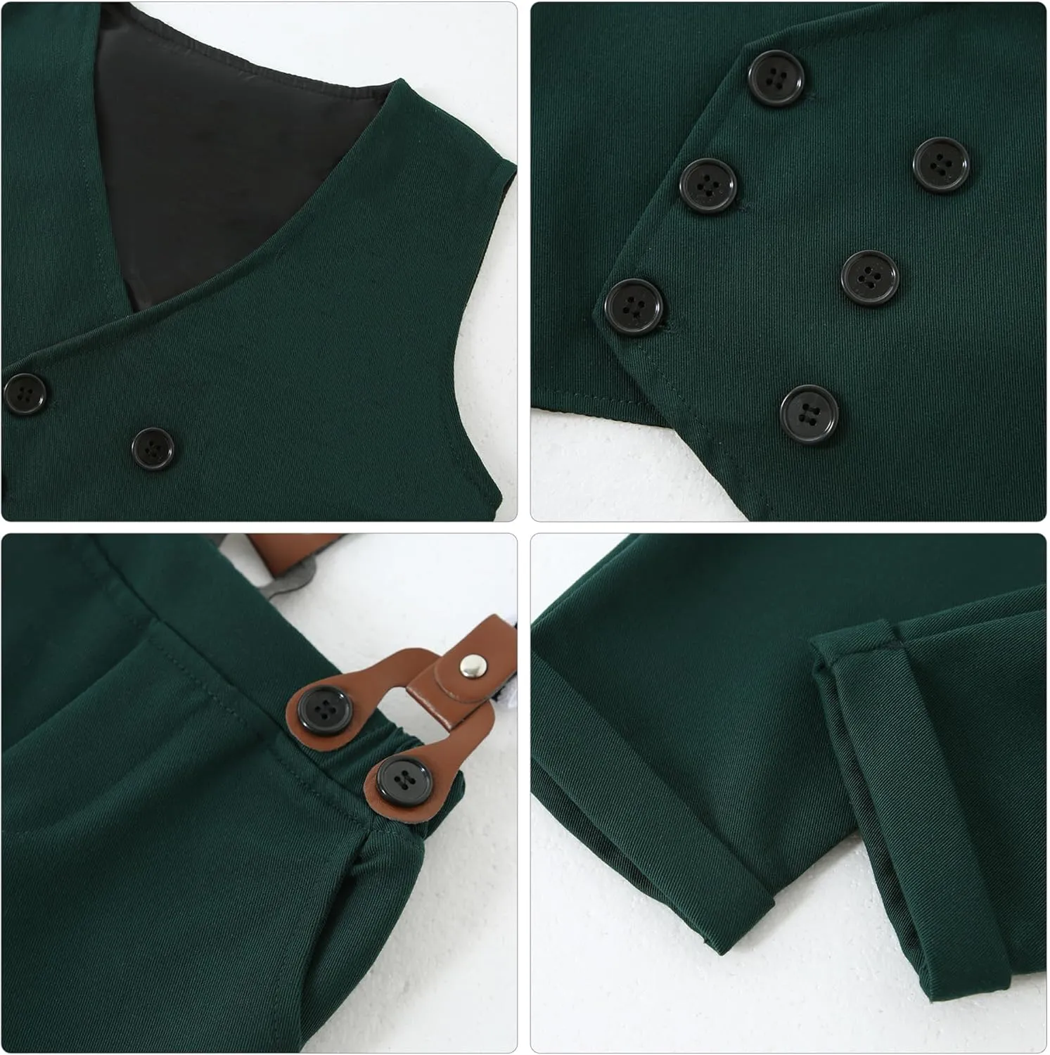 YALLET Boy Clothes Suits, Formal Dress Shirt with Bowtie Vest Suspender Pants Big Kid Gentleman Wedding Outfits 6-10 Years