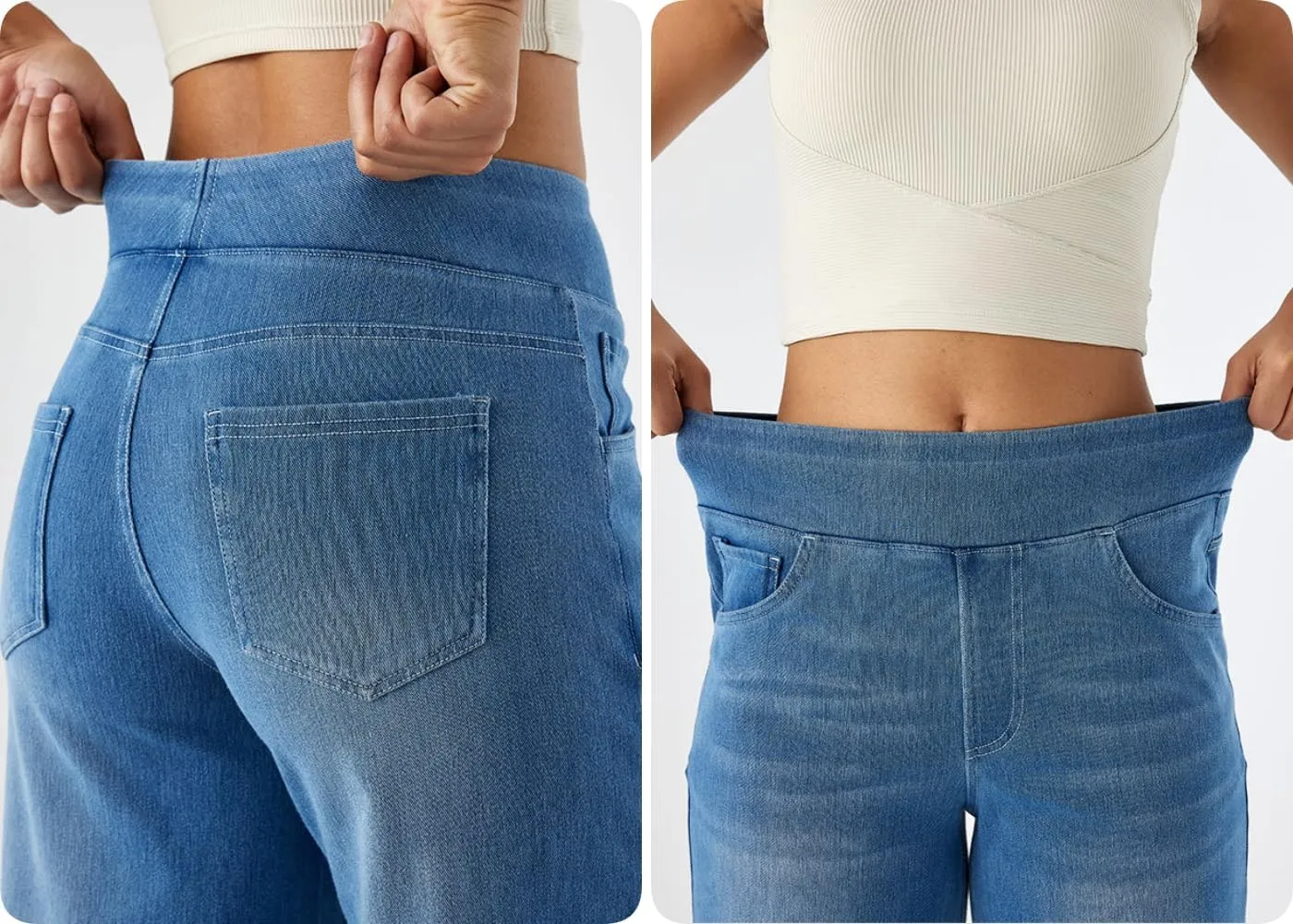 Yollmart Women Wide Leg Jeans Elastic High Waisted Pull On Baggy Denim Pants with Pocket