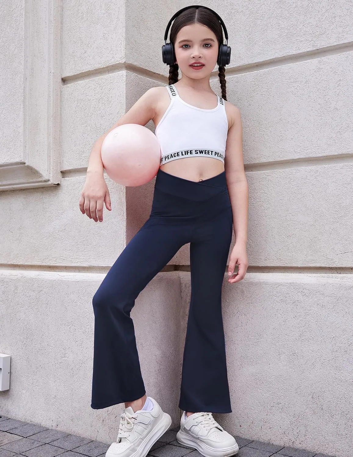 Zaclotre Girls' Flare Leggings with Split Hem Cross High Waist Yoga Bootcut Athletic Kid Bell Bottom Pants with Pockets