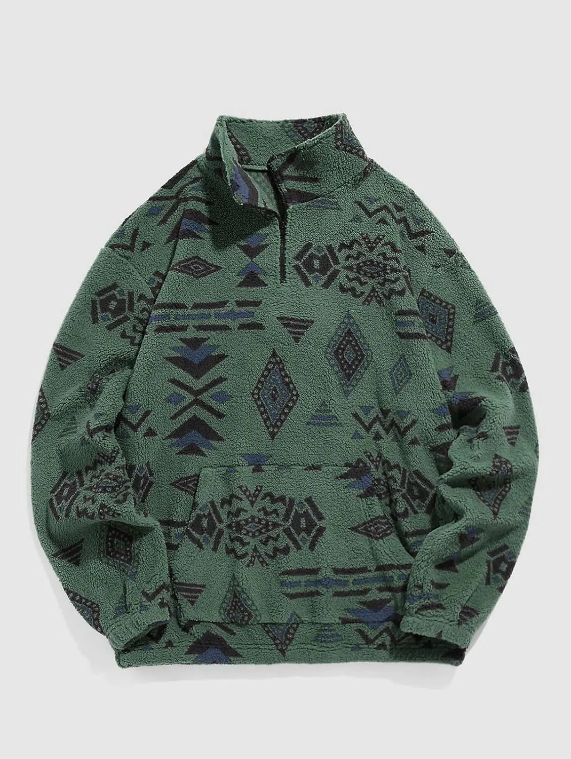 ZAFUL Mens 1/4 Zipper Fleece Sherpa Pullover Sweatshirt Ethnic Aztec Printed Kangaroo Pocket Fall Winter Unisex Hoodie Tops