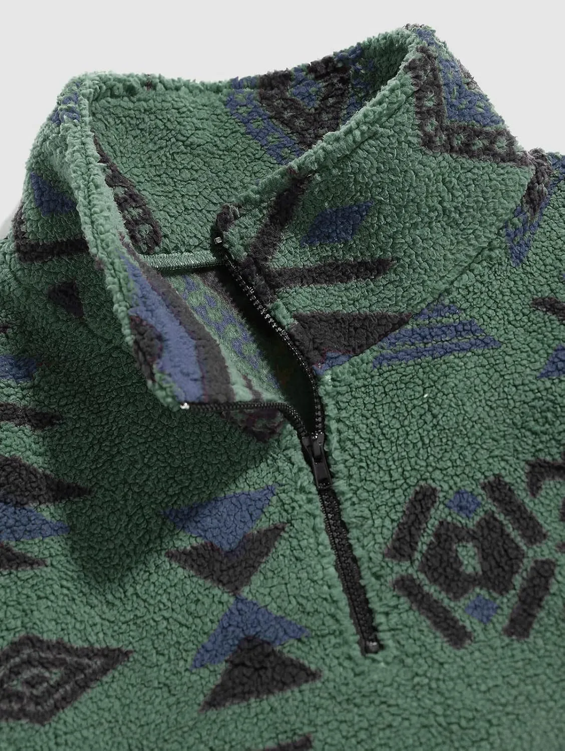 ZAFUL Mens 1/4 Zipper Fleece Sherpa Pullover Sweatshirt Ethnic Aztec Printed Kangaroo Pocket Fall Winter Unisex Hoodie Tops
