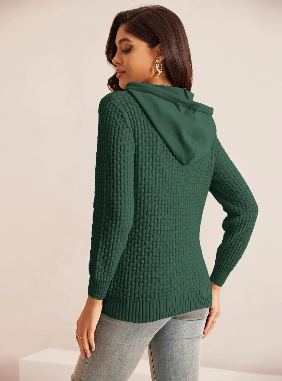 Zaitun Womens Hoodies Long Sleeve Sweatshirts Fashion Slim Waffle Casual Basic Drawstring Pullover Sweater