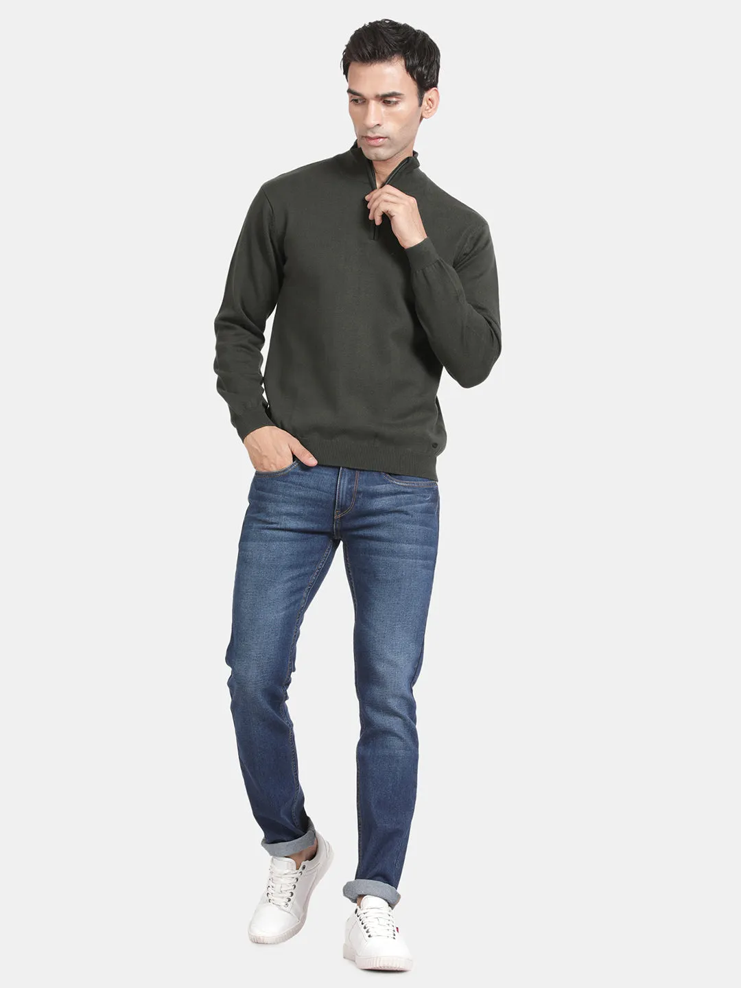 Zip Neck Navy Full Sleeve Pullover