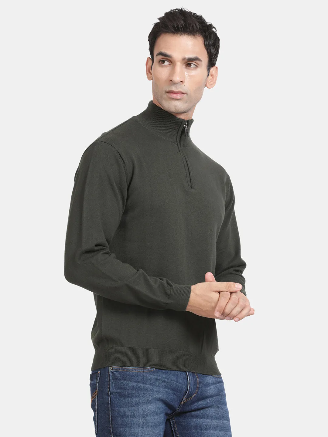 Zip Neck Navy Full Sleeve Pullover