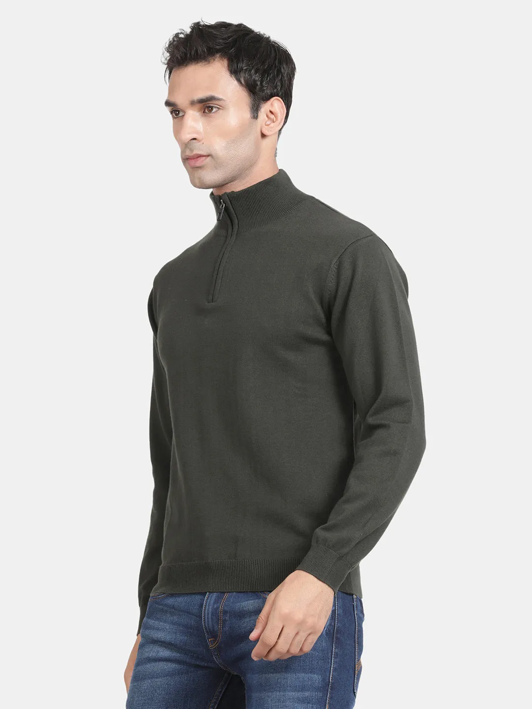Zip Neck Navy Full Sleeve Pullover