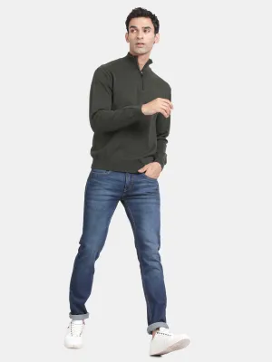 Zip Neck Navy Full Sleeve Pullover